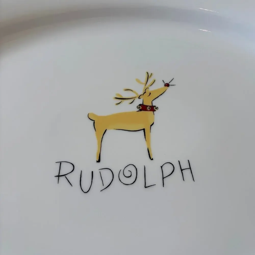 Vintage Pottery Barn Reindeer Rudolph Oval Serving Platter 17in Porcelain Japan